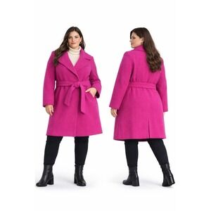 Merona Bright Pink Belted Wool Blend Coat Womens XXL Long Coa